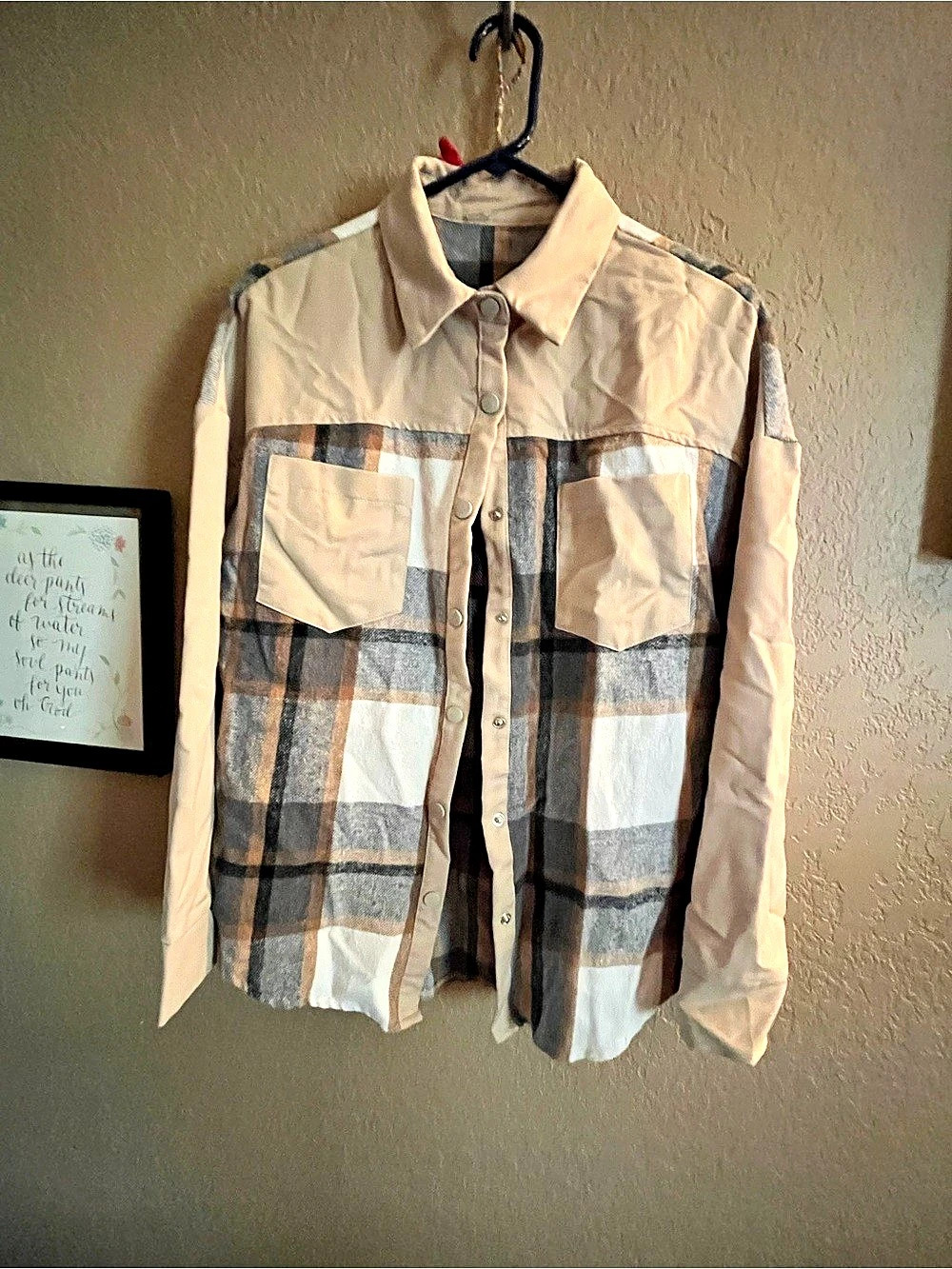 Women's Plaid Snap down Shacket in Brown & Gray New